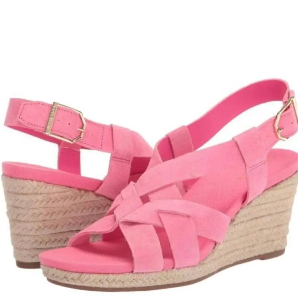 New Cole Haan Crystal Wedge Leather Espadrille Strap Sandal Size 11B